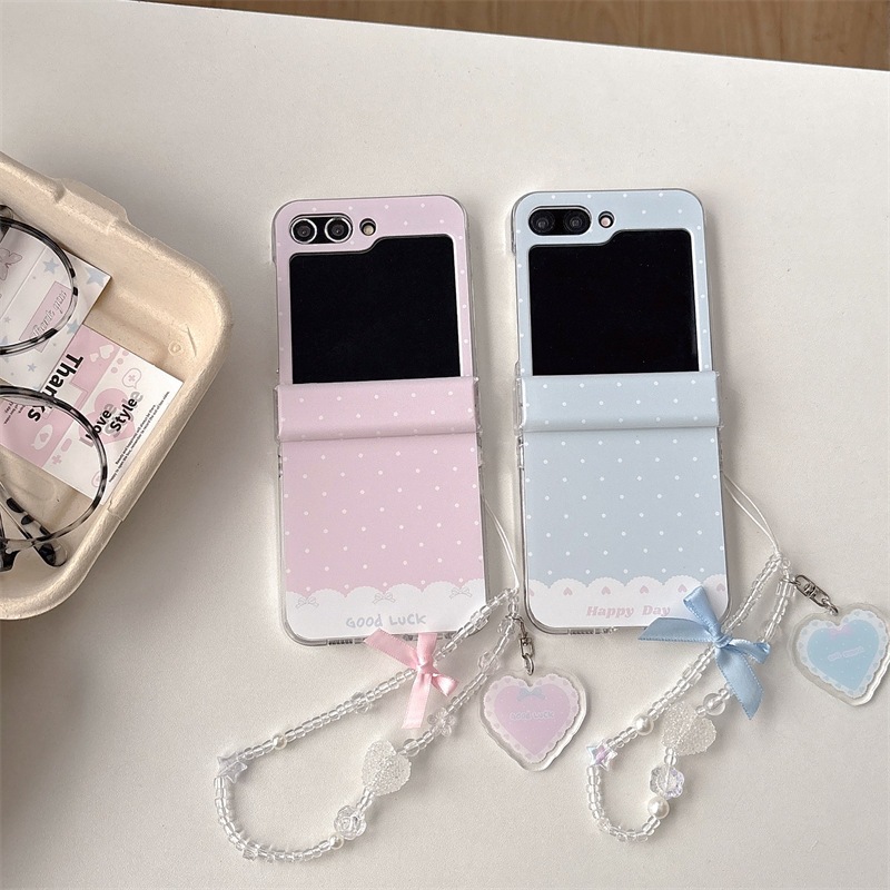พร้อมส่งจากไทย ! เคสฟลิปชมพูฟ้าลายจุดแสนมินิมอล พร้อมสายคล้องมือ (2046) for Samsung Galaxy Z Flip7 Flip6 Flip5 Flip4/3