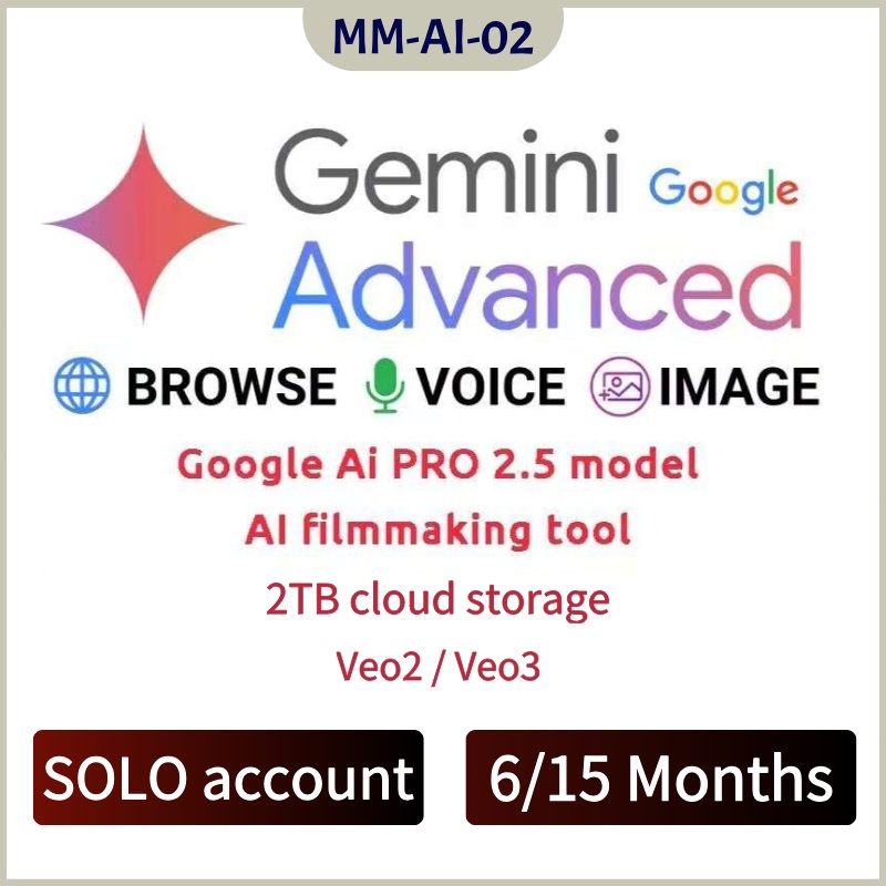 gemini advanced ai 2.5 pro มาพร้อมกับพื้นที่เก็บข้อมูลบนคลาวด์ 2TB support Veo2 / Veo3  6/15 months