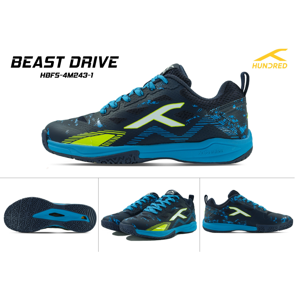 รองเท้าแบดมินตัน รองเท้ากีฬา HUNDRED รุ่น BEAST DRIVE HBFS-4M243