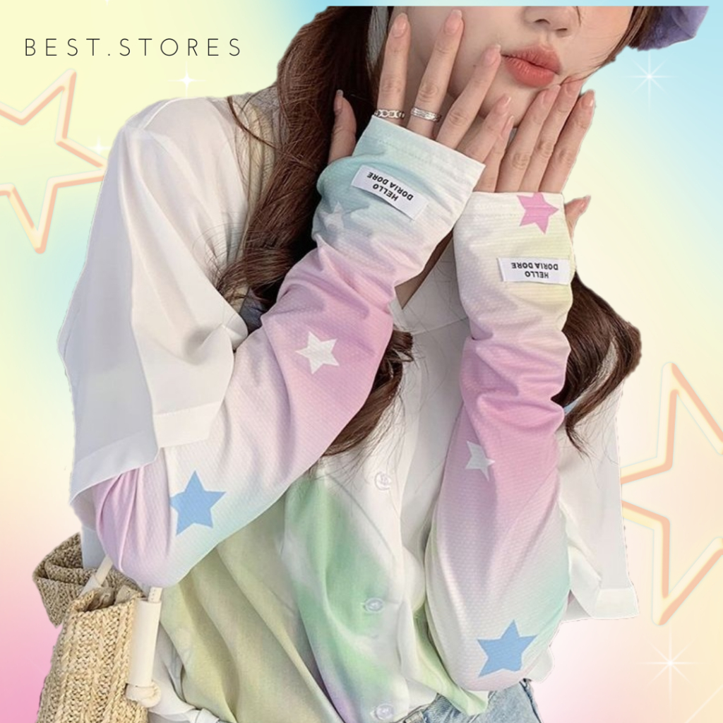 ปลอกแขน กันร้อน ลายดาว สีพาสเทล ผ้าดี งานสวย ระบายอากาศได้ดี พร้อมส่งจากไทย