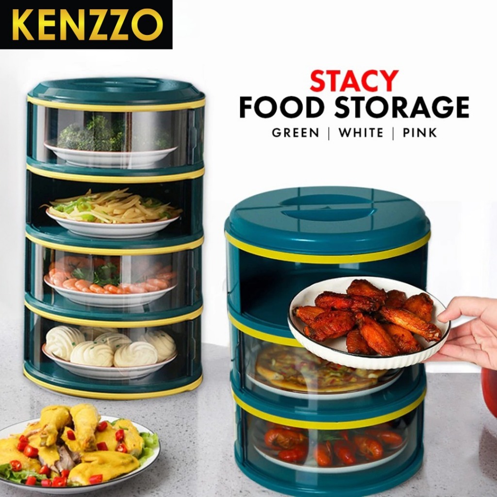 🚚พร้อมส่ง KENZZO : คอนโดเก็บอาหาร ชั้นใส่อาหาร สไลด์เปิด-ปิด เก็บอุณหภูมิ ป้องกันการปนเปื้อน กันแมลง 2/3/4/5ชั้น (Stacy)
