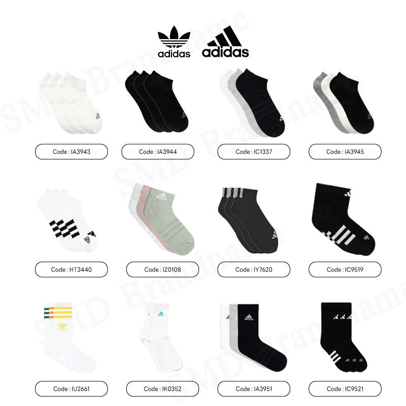 Adidas ถุงเท้า สำหรับชาย/หญิง ถุงเท้าข้อสั้น ข้อยาว สินค้าแท้ 100% จากชอป