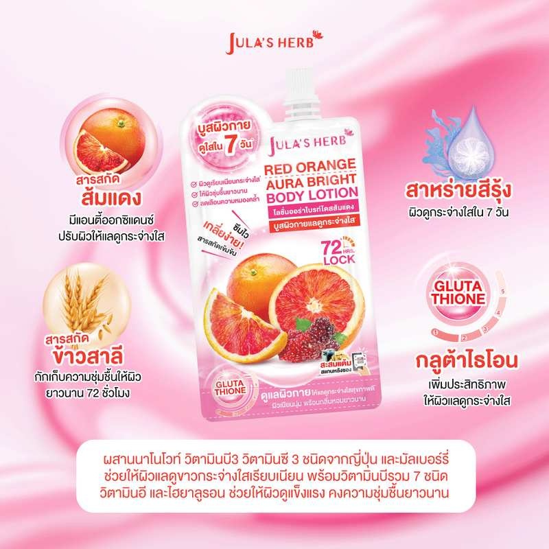 (ยกกล่อง)💖ใหม่!!! Jula's Herb บอดี้โลชั่น Red Orange Aura Bright Body Lotion (40มล.x6ซอง)