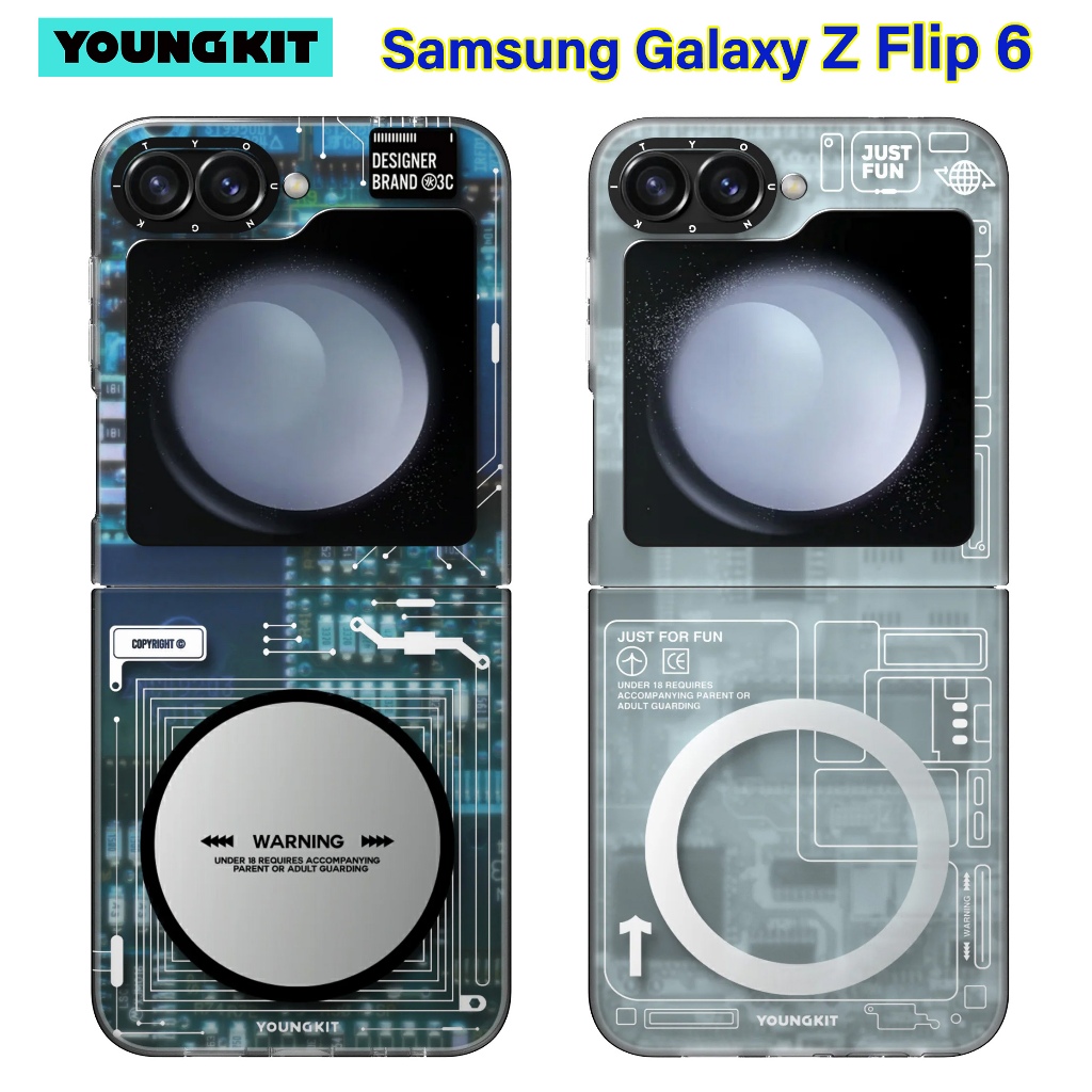 YOUNGKIT แท้💯% เคสแม่เหล็ก Samsung Z Flip 6 / Flip6 เคสลายแผงวงจร เคสชาร์จไร้สาย Samsung Z Flip6 Mag