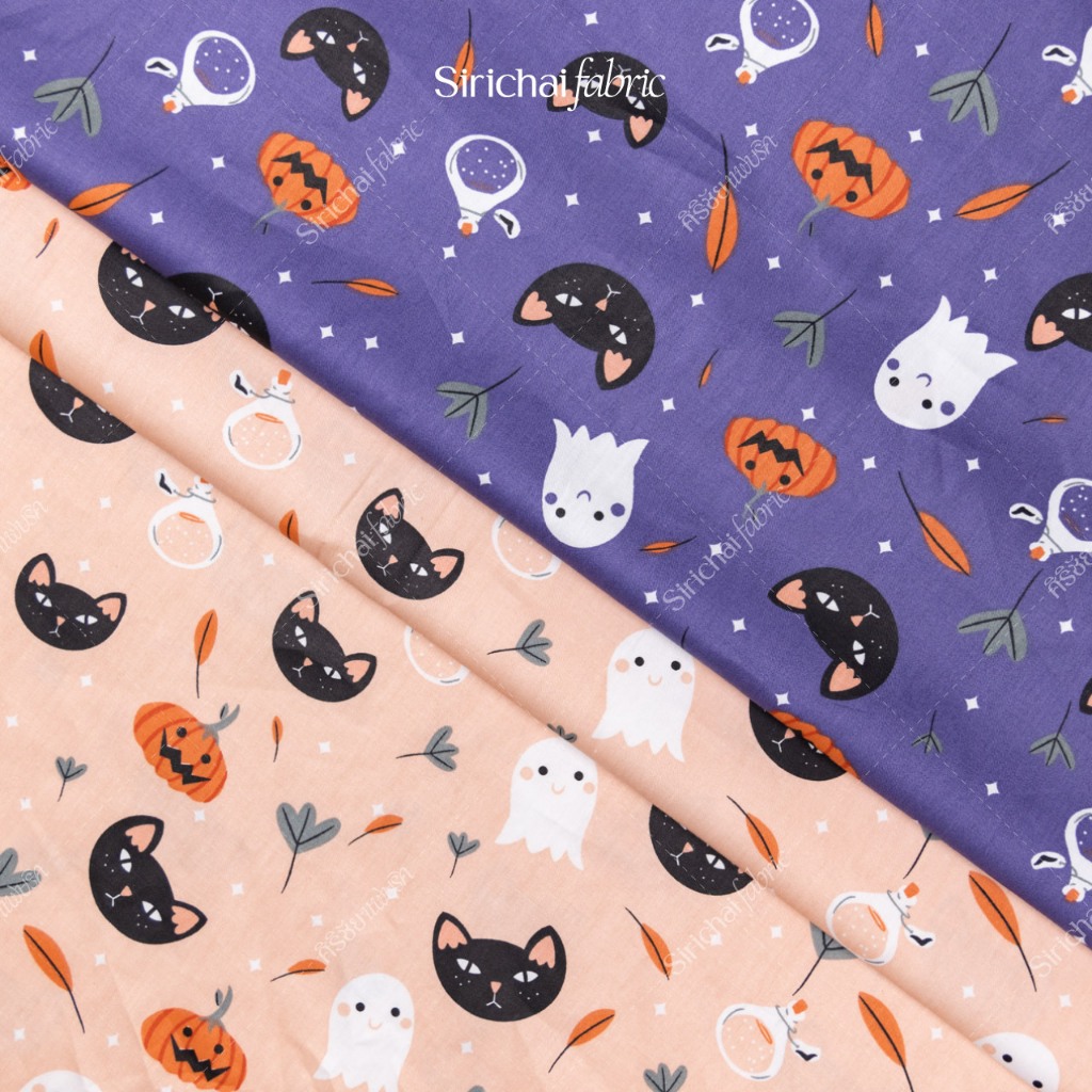 ผ้าคอตต้อน 100% ลาย Halloween หน้ากว้าง 65 นิ้ว ผ้าเมตร ผ้าหลา