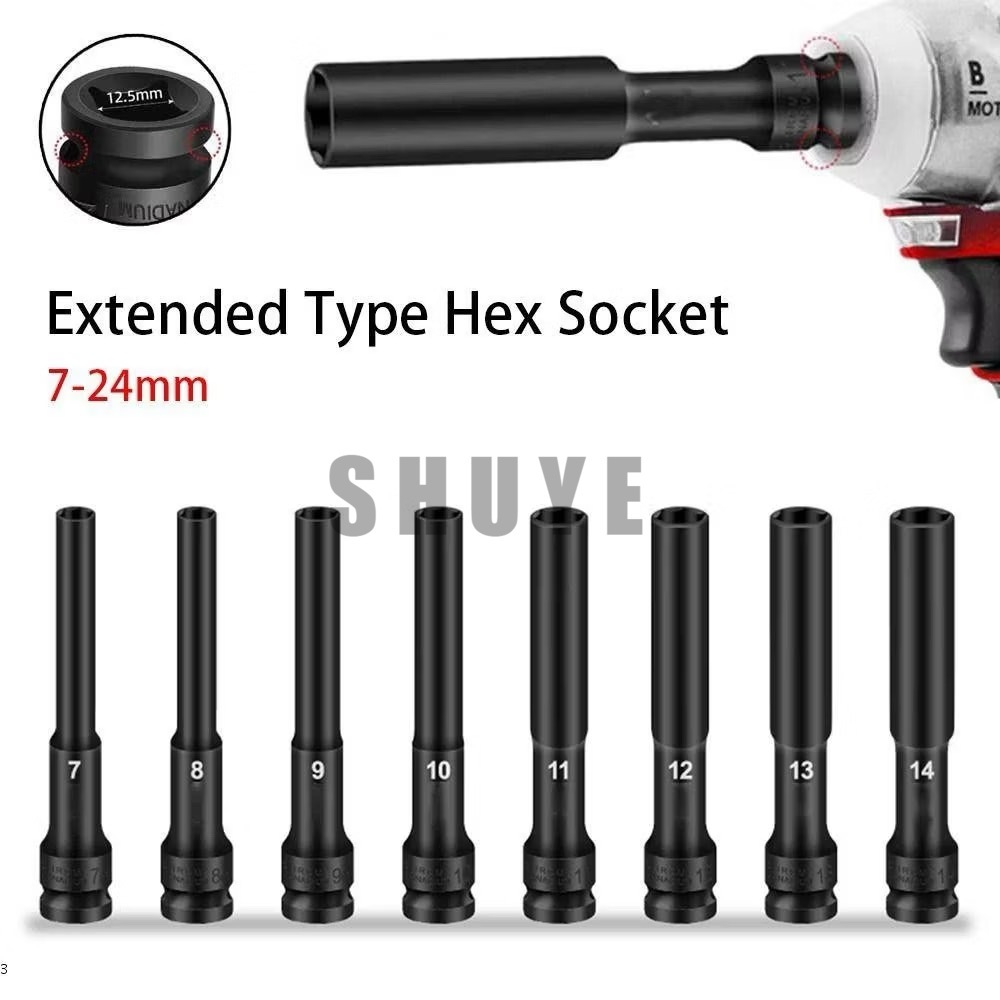 ลูกบล็อกยาว ยาว128MM.ลูกบล็อก 6 เหลี่ยมยาว 1/2" ดำ เกรด CRV ลูกบล็อกลม บล็อกขันล