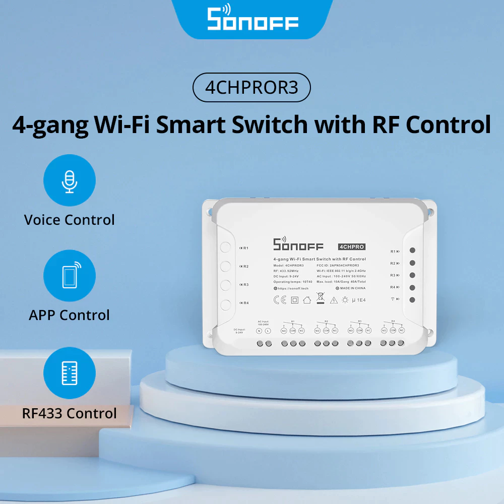 Sonoff 4CH PRO R3 สวิตช์ Wi-Fi สามารถควบคุมเปิดปิด ตั้งเวลาผ่านสมาร์ทโฟน รองรับรีโมท 433MHZ thumbnail 3
