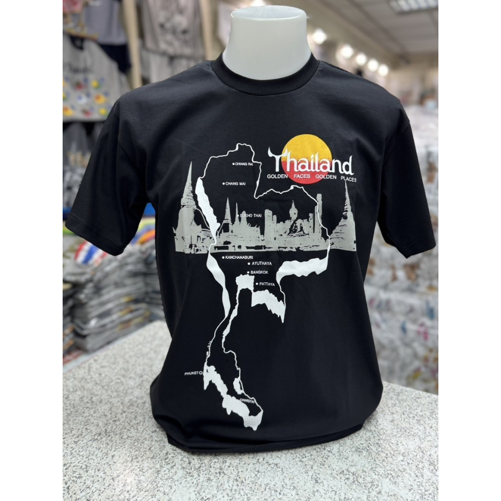 Colour T-shirt เสื้อยืดประเทศไทย ลายแผนที่ไทย เสื้อสีดำ ผ้าคอตตอน100% Made in Thailand