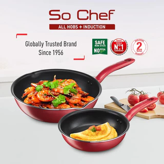 Tefal ชุดกระทะ So Chef รุ่น G135S295 2 ชิ้น ก้นอินดักชั่น กระทะก้นลึกขอบ 2 หยัก ขนาด 28 cm. และ กระทะก้นแบน ขนาด 24 cm.