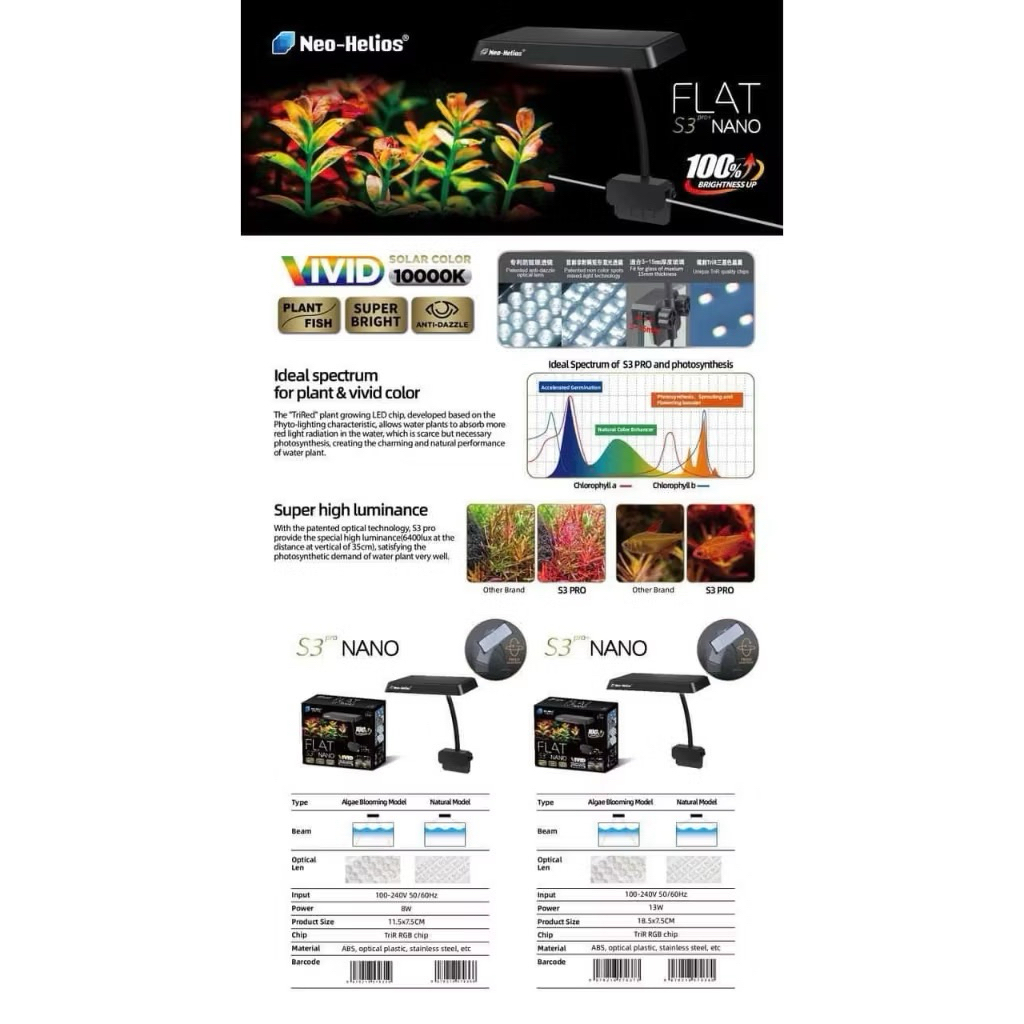 ไฟ LED หนีบ Neo Helios Flat S3 PRO+ NANO 13 วัตต์ Natural โคมไฟ เลี้ยงไม้น้ำ ไม้แดง ปลาสวยงาม vivid solar color 10000 K - รูปที่ 3