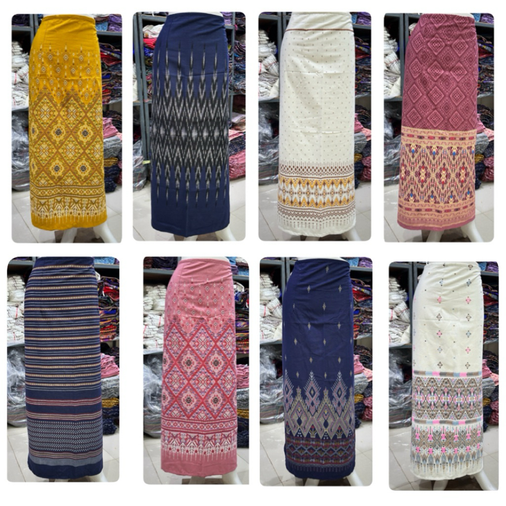 พร้อมส่ง ผ้าถุงสำเร็จรูป ผ้าซิ่นพิมพ์ลายแบบป้าย มีเชือกผูกเอวพร้อมใส่