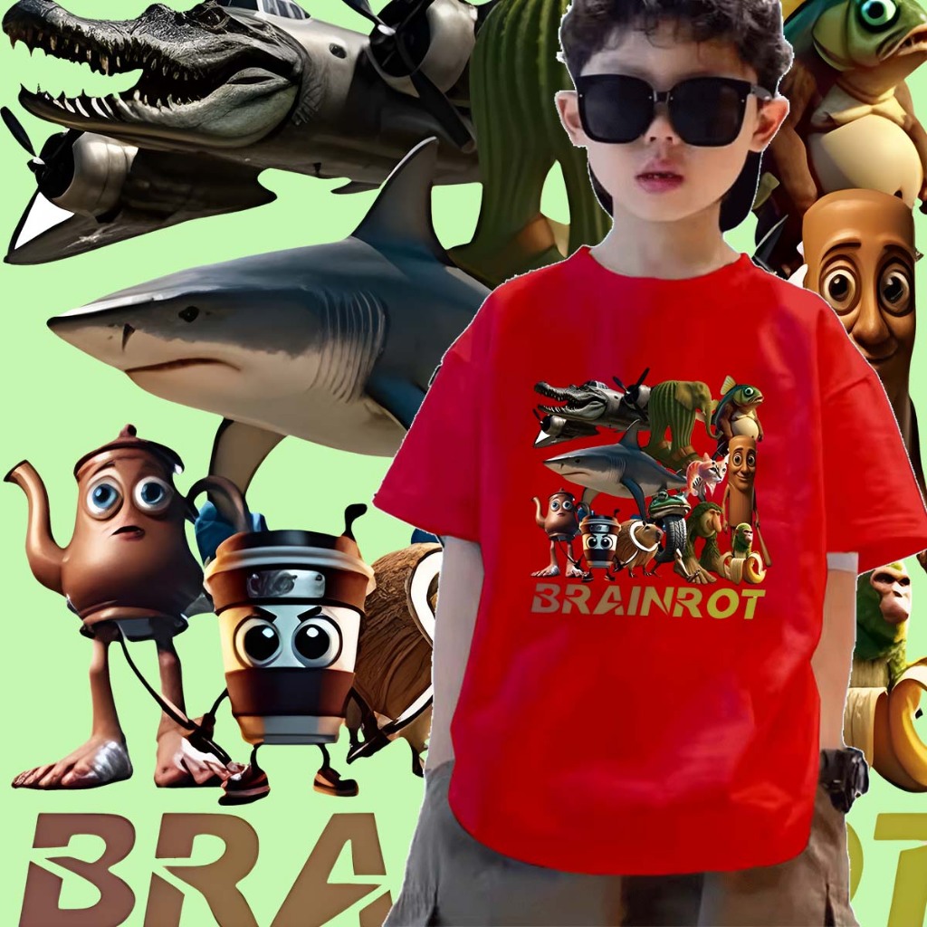 J-1359-SHORT  เสื้อยืดเด็ก ลายการ์ตูน BRAINROT ลายอิตาเลียนเบรนรอต ลายมาใหม่สวยเก๋มากๆ