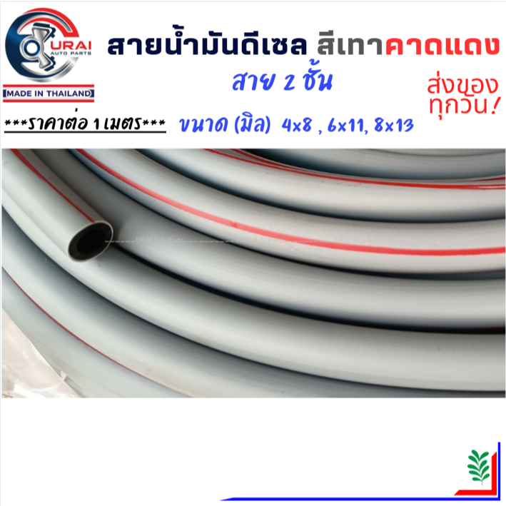 ราคาต่อ 1 เมตร สายน้ำมันโซล่า สายน้ำมันดีเซล สีเทาคาดแดง สายน้ำมันสำหรับพาหนะทางการเกษตร หนา นิ่ม