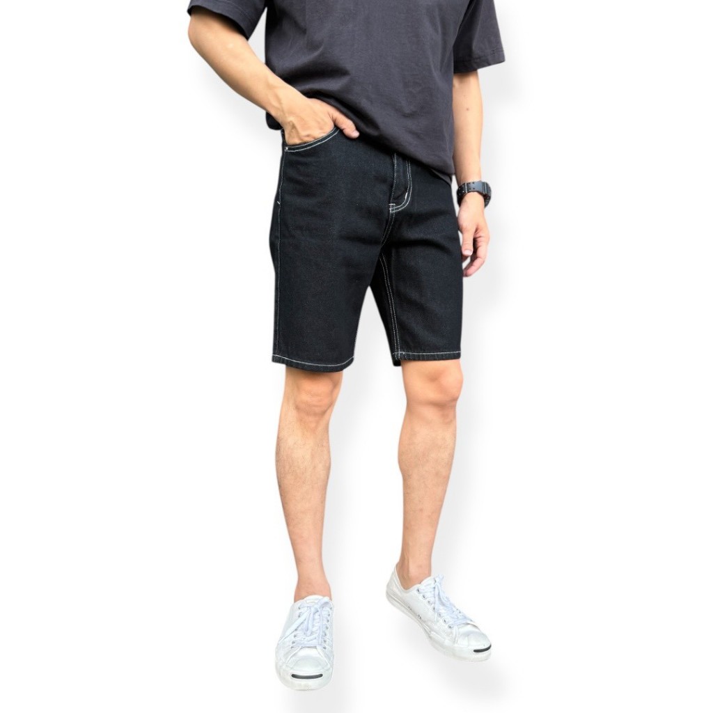 JEANSEXPRESS Short's Jeans 09 กางเกงยีนส์ขาสั้นชาย ทรงเหนือเข่า สียีนส์ดำเข้ม เป้าซิป Size 28-38 รับชำระปลายทาง - รูปที่ 4