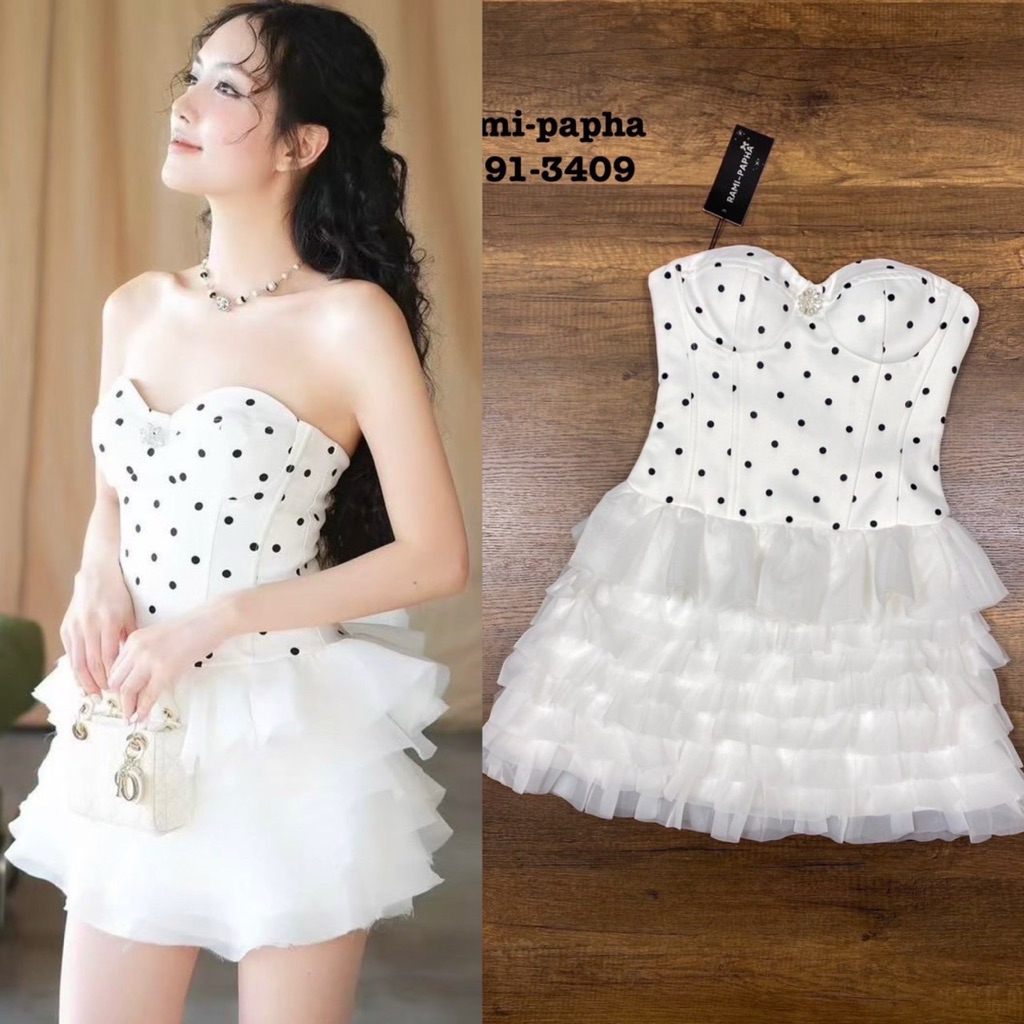 อ่านดีเทลก่อนกดสั่ง⚡️RM 8791 เดรสเกาะอกลายPolka dot สไตล์สาวเวียด[XS SML]