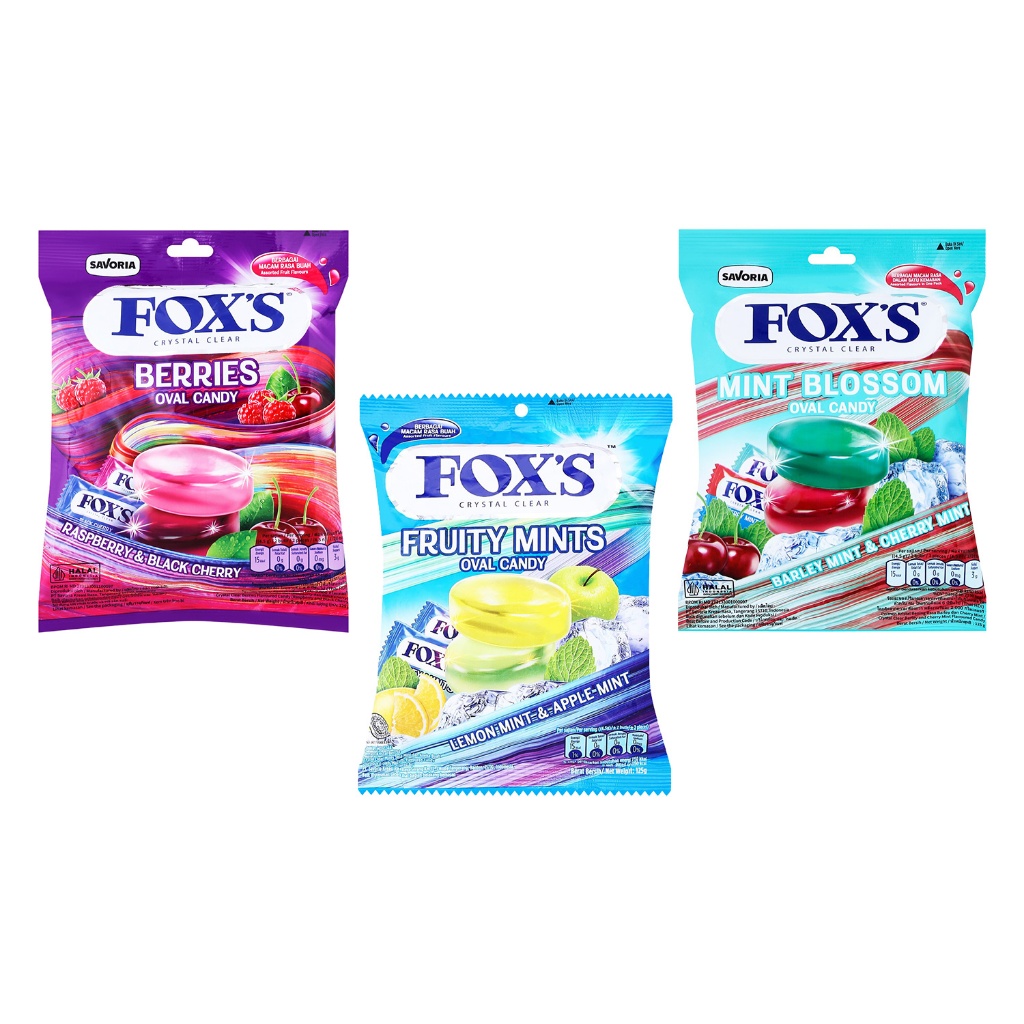 Fox's Crystal Clear Berries / Fruity Mints / Mint Blossom ลูกอมฟ็อกซ์ คริสตัล รวมรส เบอร์รี่/มินต์ผลไม้/มินต์บลอสซั่ม
