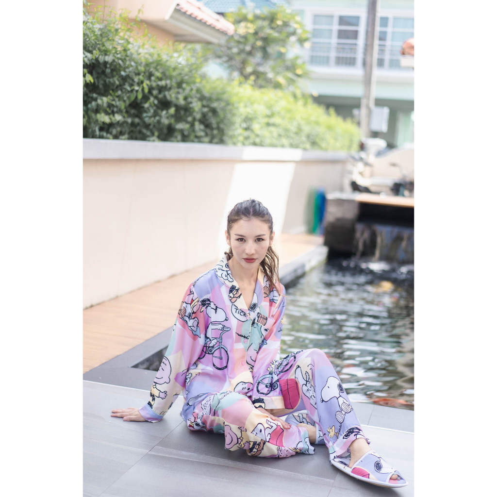 ชุดนอน ชุดลำลอง At Bed เนื้อผ้า Bamboo 1000 เส้นด้าย ลาย Snoopy พาสเทล สินค้าลิขสิทธิ์แท้จาก USA