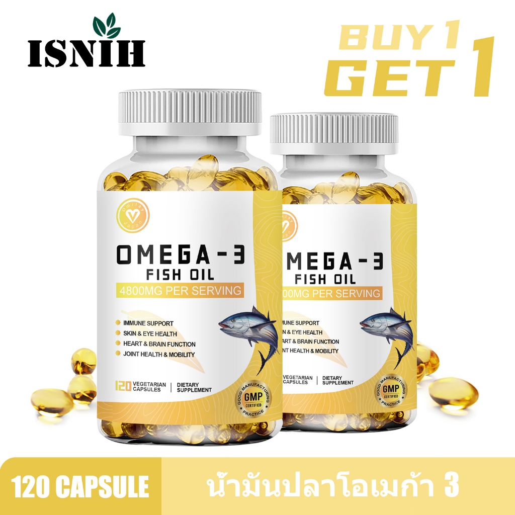 ISNIH Omega 3 Fish Oil Capsule อาหารเสริมน้ำมันปลาโอเมก้า 3 4800mg ปรับปรุงหน่วยความจำ อุดมไปด้วย DHA และ EPA
