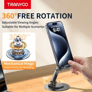 TRANYOO ZM4 ขาตั้งโทรศัพท์มือถือโลหะ รองรับการหมุน 360 องศา ฐานอลูมิเนียมขนาดใหญ่ ออกแบบให้ปรับขยายได้ มั่นคงและไม่ลื่น