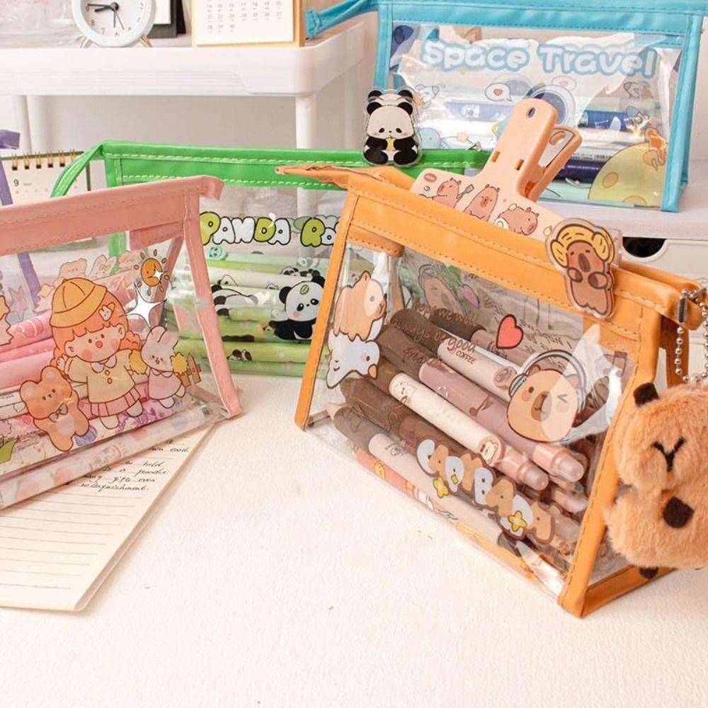 Capybara กระเป๋าดินสอ ลายคาปิบาร่า กระเป๋าเครื่องเขียนบบพกพากันน้ําใสซิปกระเป๋าของขวัญใหม่