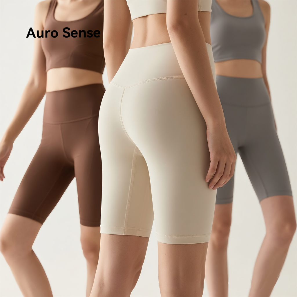 Auro Sense gym กางเกงโยคะเอวสูง กางเกงวิ่ง  ความยาว 3 ส่วน เล่นกีฬา และ การสวมใส่ประจำวัน compression shorts  4color