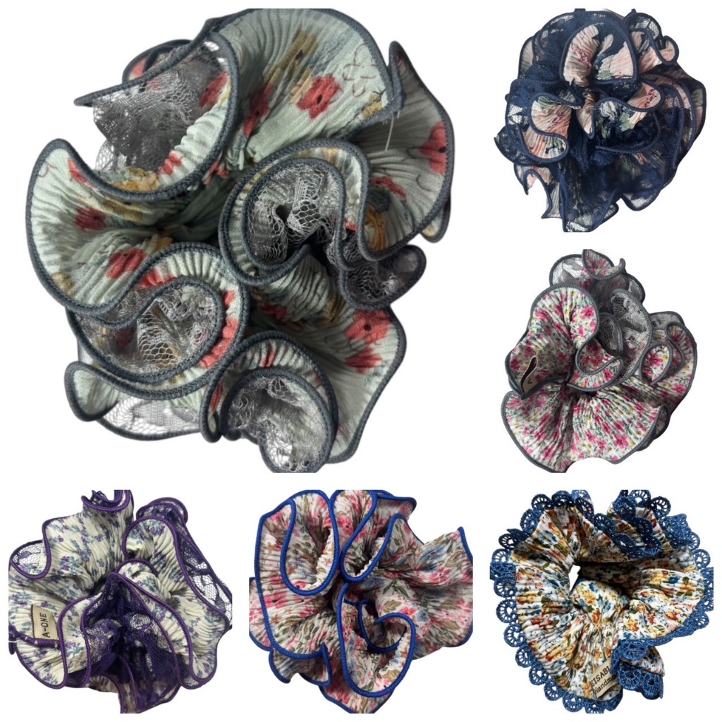 ยางรัดผมลูกไม้ ผ้าลายน่ารัก สไตล์เกาหลี Scrunchies ผ้านิ่ม ไม่กินผม ยางมัดผมแฟชั่น หวานๆ วินเทจ