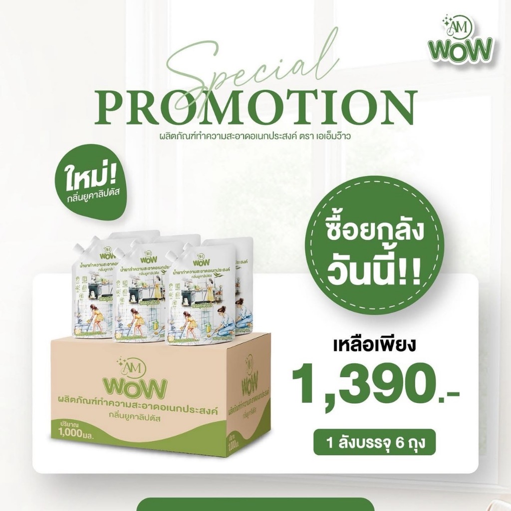 [ 1 ลัง ] AM WOW น้ำยาอเนกประสงค์ กลิ่นยูคาลิปตัส