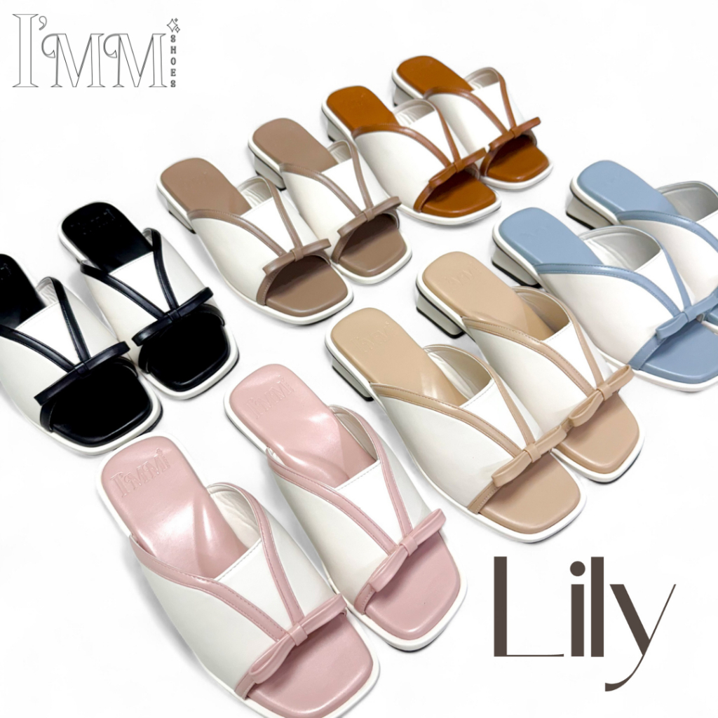 I’mm Shoes รุ่น Lily 028 รองเท้าส้นสูง ส้นเหลี่ยม สูง1.5นิ้ว ดีไซน์หน้าแผ่นคาดโบว์