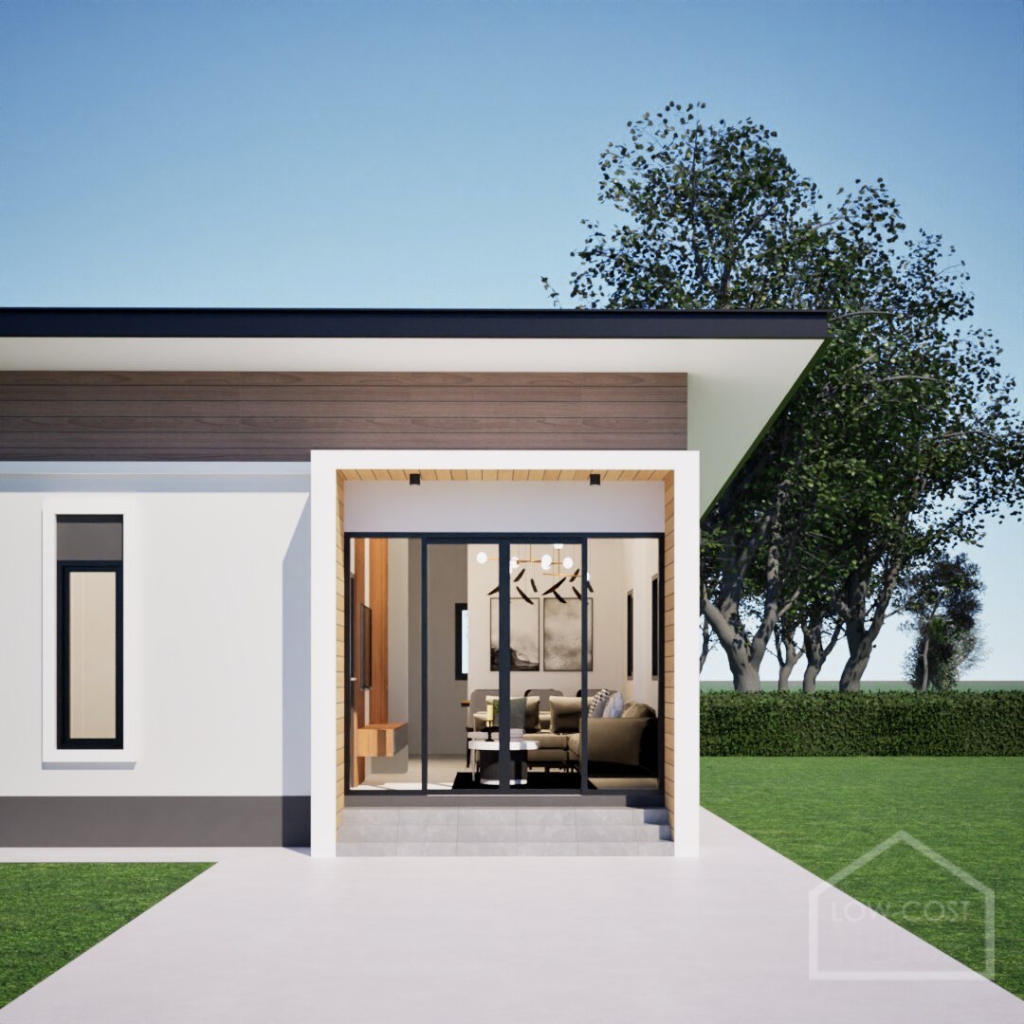 แบบบ้านโมเดิร์นสวยทันสมัย ขนาดใช้สอย 52 ตารางเมตร 2ห้องนอน1ห้องน้ำ SV-011 lowcost HOME