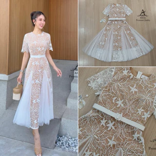 S-XXL✨ชุดลูกไม้สีขาว/ครีม/ชมพู/น้ำตาล/ฟ้า ชุดทำบุญ ชุดพรีเวดดิ้ง ชุดหมั้น ชุดไปงานแต่งงานบวช #Abigail