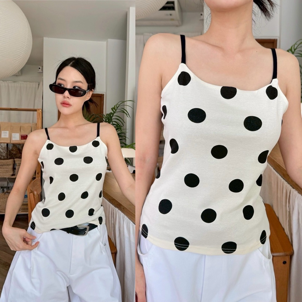 Polkadot STRAPPY TOP เสื้อสายเดี่ยวลายจุด polkadot สุดฮิต น่ารักมากๆค่าา ดีเทลเย็บผ้าประกบ2ชั้น