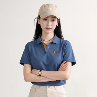 Plus size~Polo shirt Women's blue short sleeve เสื้อแขนสั้นลายปักแนวเทรนด์ เสื้อโปโลสไตล์สบาย ๆ ใส่ได้หลายโอกาส HOT