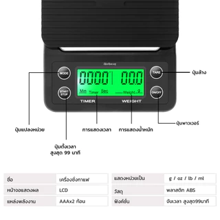 Alechaung เครื่องชั่งอาหาร เครื่องตวงส่วนผสม เครื่องชั่งในครัว Coffee scale 3kg 5kg จอLed 4หน่วยตวง