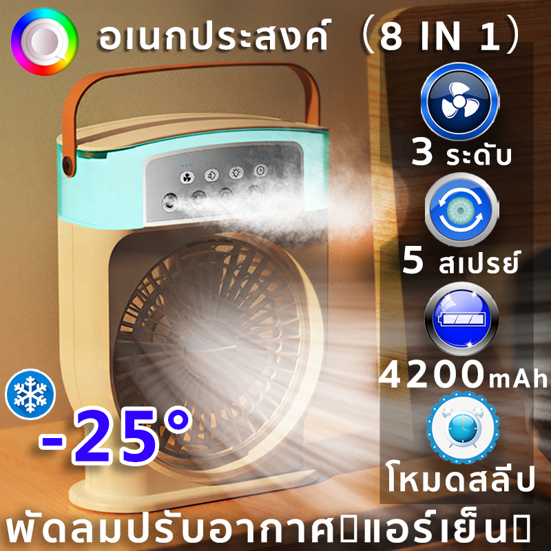 ลดลง25°C พัดลมไอน้ํา พัดลมไอเย็น พัดลมพกพา แอร์เคลื่อนที่ Air Cooler   7สีไฟ ถังเก็บน้ำขนาด 600 มล