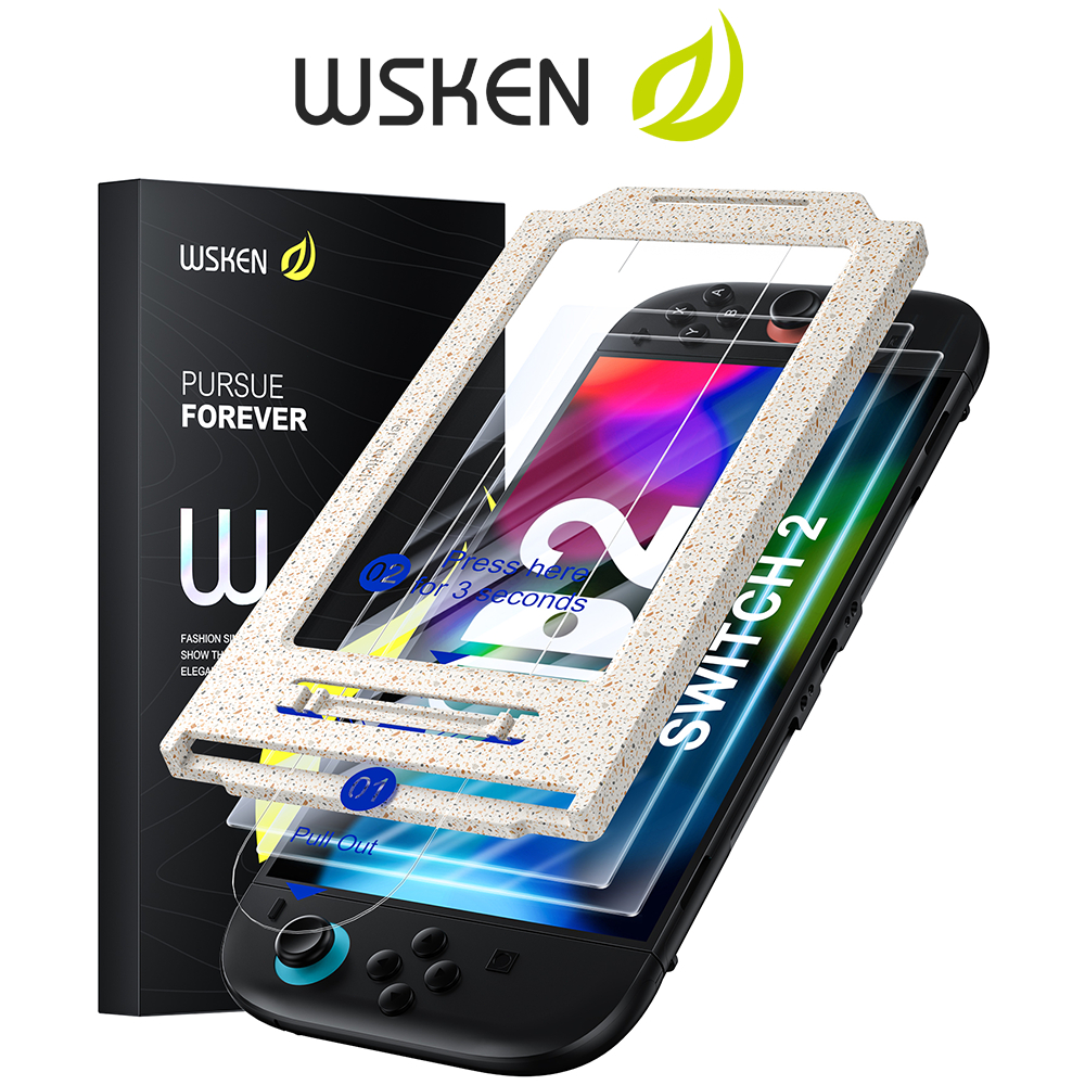 WSKEN Nintendo Switch 2 ฟิล์มกันรอยหน้าจอ กันแตก ฟิม ฟองสบู่ศูนย์ การจัดตำแหน่งอัตโนมัติ กันรอย ฟิล์มแก้ว 2 pcs
