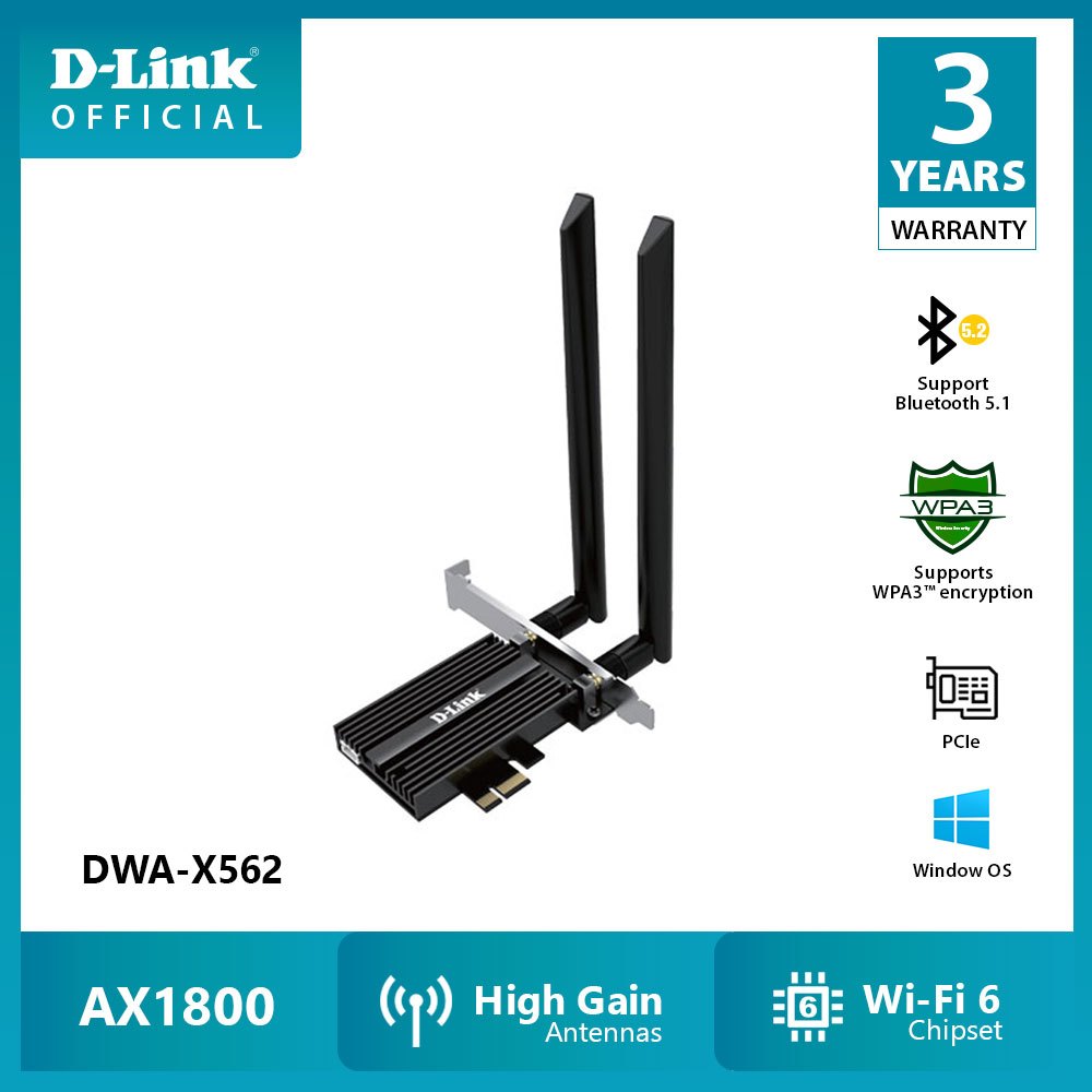 D-LINK (DWA-X562) Wireless AX1800 Wi-Fi 6 Bluetooth PCI Express Adapter