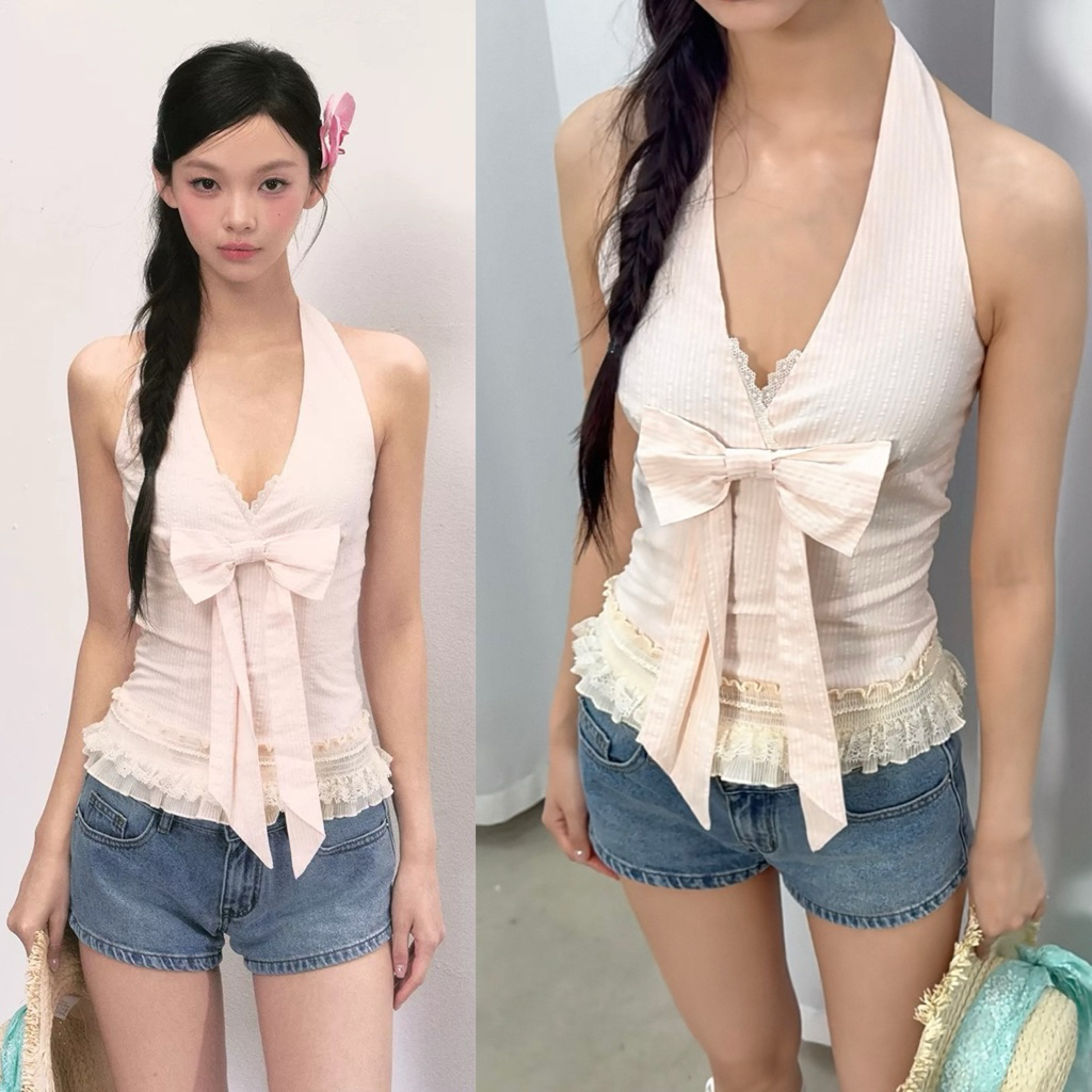 weekendhub*พร้อมส่ง🎀v-neck halter tee เสื้อคล้องคอ (ใช้โค้ดลด 20-25%) จากช็อปแท้💯