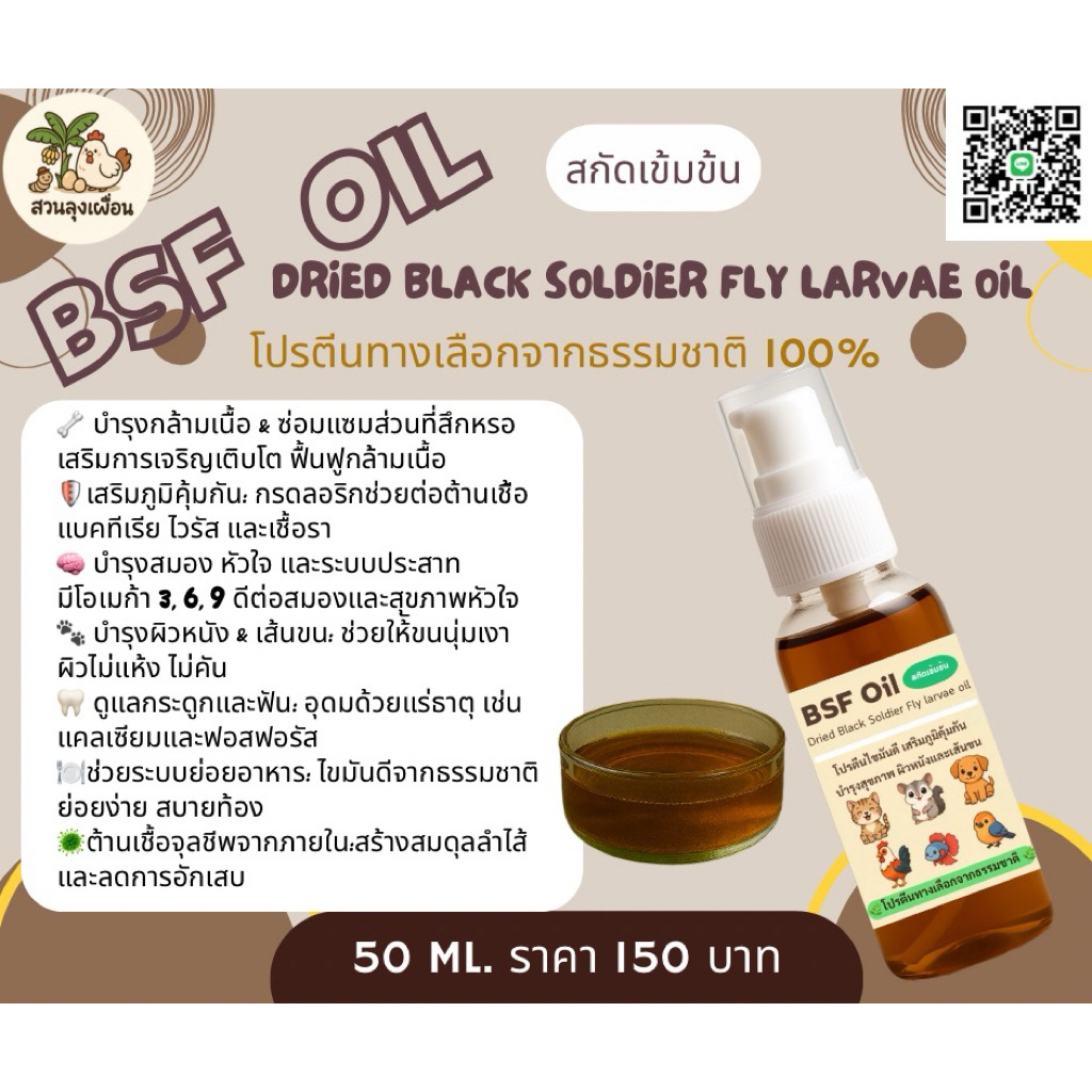 น้ำมัน BSF สกัดเข้มข้น BSF oil 50ml. โปรตีนทางเลือกจากธรรมชาติ 100%