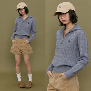 (พร้อมส่ง)Bemingtop974(S-M)-Half Zip Cable Knit – เสื้อไหมพรมคอซิปทรงสวย เท่ได้ ละมุนก็ได้