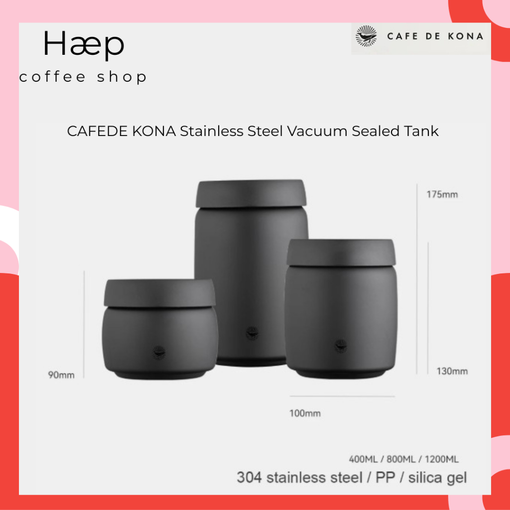 CAFEDE KONA Stainless Steel Vacuum Sealed Tank กระปุกสเตนเลส กล่อง โหล โถ เก็บเมล็ดกาแฟ ชา มัทฉะ