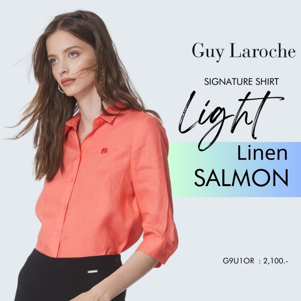 Guy Laroche เสื้อเชิ้ตผู้หญิง Light linen  แขนสามส่วน สีส้ม G9U1OR