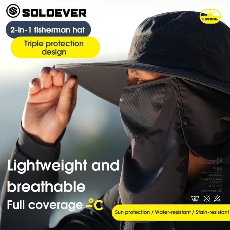 SOLOEVER Hats หมวกบังแดดปีกกว้าง หมวกบังแดด หมวกเดินป่า 360 องศา UPF50+ พับได้ สําหรับเดินป่า ตกปลา เล่นเซิร์ฟ