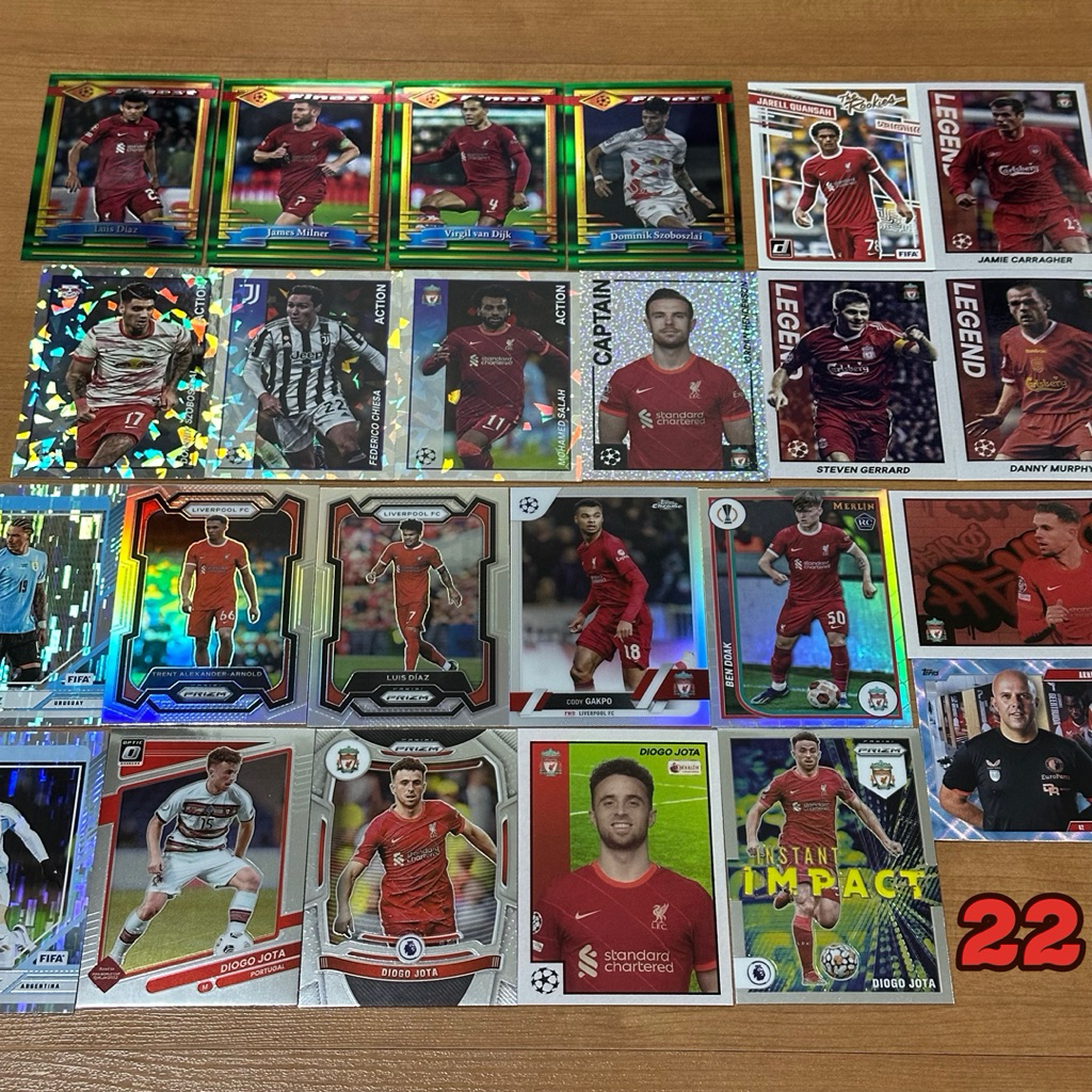 การ์ดสะสมฟุตบอล ลิเวอร์พูล ชุดรวมอินเสิร์ช ใบสี ใบสะท้อนแสง และ JOTA ตำนานสโมสร