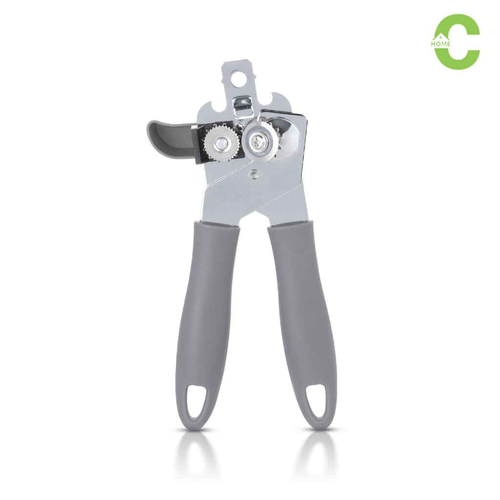 HOMEC ที่เปิดกระป๋อง อุปกรณ์เปิดกระป๋อง Can opener วัสดุสแตนเลส ด้ามจับซิลิโคนจับถนัดมือใช้งานง่าย พกพาสะดวก สีเทา