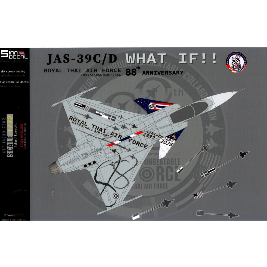DECAL (รูปลอกน้ำ) Siam DECAL สเกล 1/72 JAS-39 C/D " WHAT IF ! "