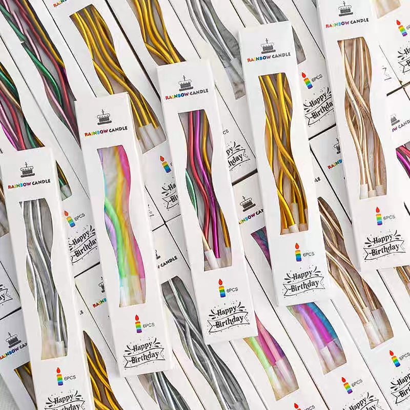 เทียนวันเกิด เทียนปักเค้กแบบเกลียวโค้ง กล่องละ 6ชิ้น พร้อมส่งในไทย Happy birthday