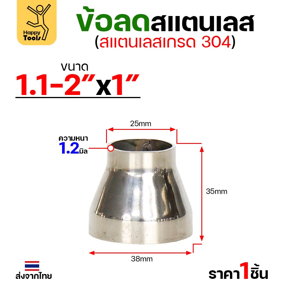 ข้อลด ข้อต่อ สแตนเลส เกรด304 ขนาด 1-1/2 นิ้วไป 1 นิ้ว หนา 1.2มิล ผิวเงา งานเฟอร์นิเจอร์ลดขนาดท่อ มีของพร้อมส่ง