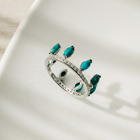 Ar-Kang Collection AKR868/869 แหวนเงินแท้ 92.5% Compress Turquoise White Cz AAAAA