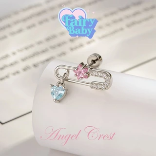 Fairybaby จิว Angel Crest ( 1 ชิ้น) แป้นแบน จิวตุ้มหู แฟชั่น เข็มกลัด ดาว จิ๋ว ชมพู หัวใจ มินิ ฟ้า 0.8 ยาว 6 mm (J3-002)