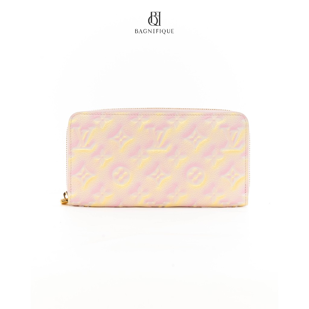 [ของแท้💯] LV ZIPPY WALLET LONG PINK YELLOW STARDUST EMPREINTE GHW MICROCHIP มีใบรับประกัน ตรวจสอบได้